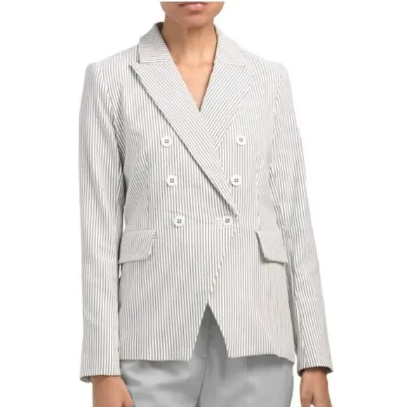 New Carolina Belle Neutral Pinstripe Blazer Jacket Academia Seersucker- Small - Picture 2 of 13